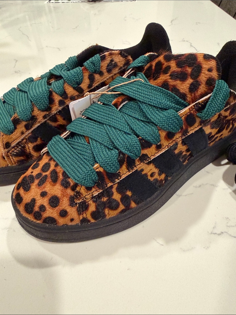 adidas Leopard Print Sneakers with Green Laces